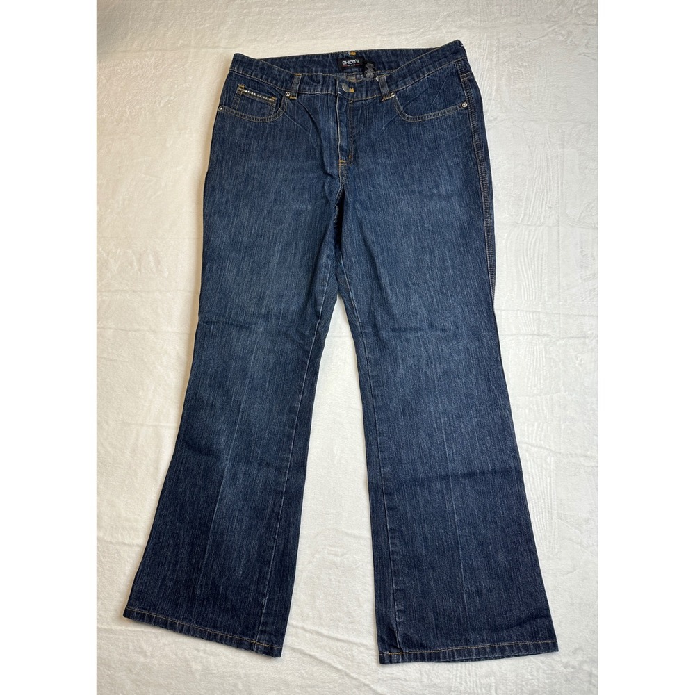 Chico's Denim Jeans Women Size 2 Short Dark Wash Bootcut Rhinestone Stretch